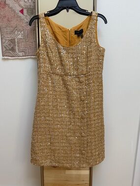 Donna Karan Gold Sequin Tweed Dress